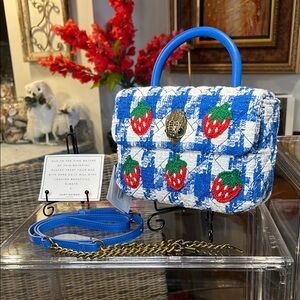 Kurt Geiger Blue and White Crossbody Bag with Strawberry Design